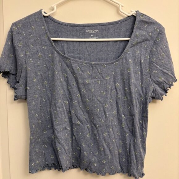 Blue Floral Lettuce Hem Crop Top - Picture 1 of 3